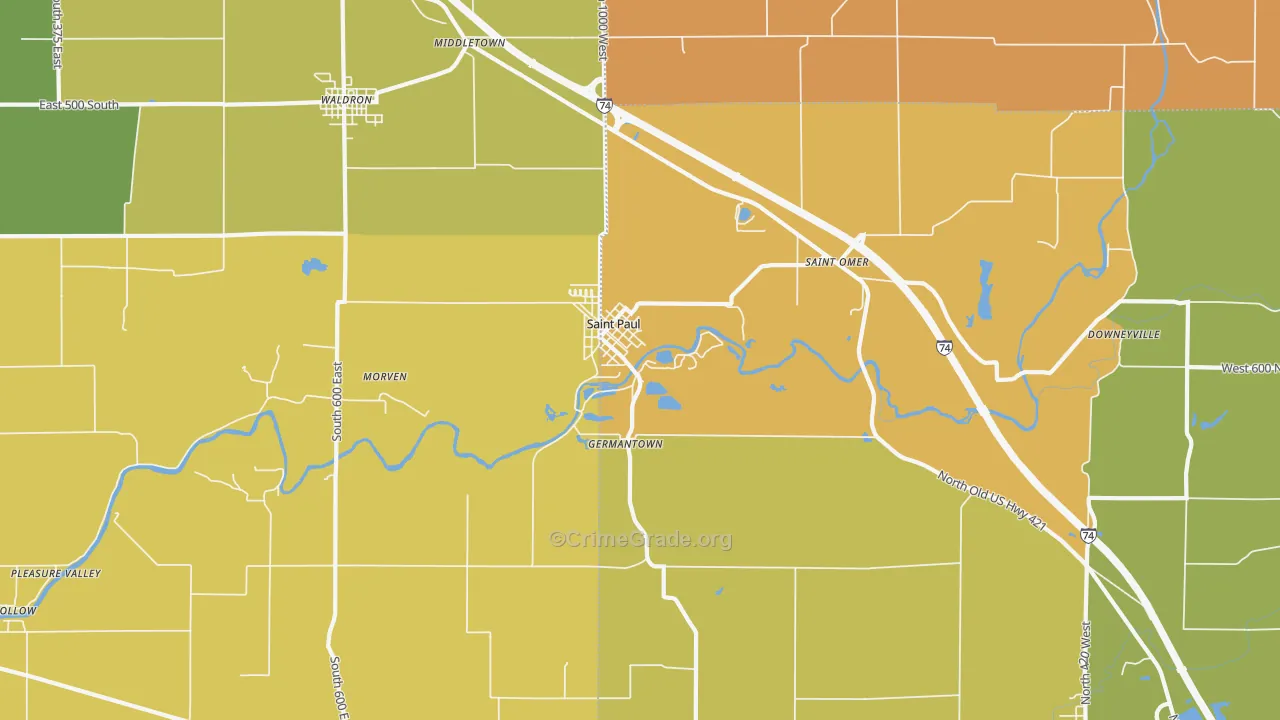 St. Paul, IN Map of Vandalism Rates