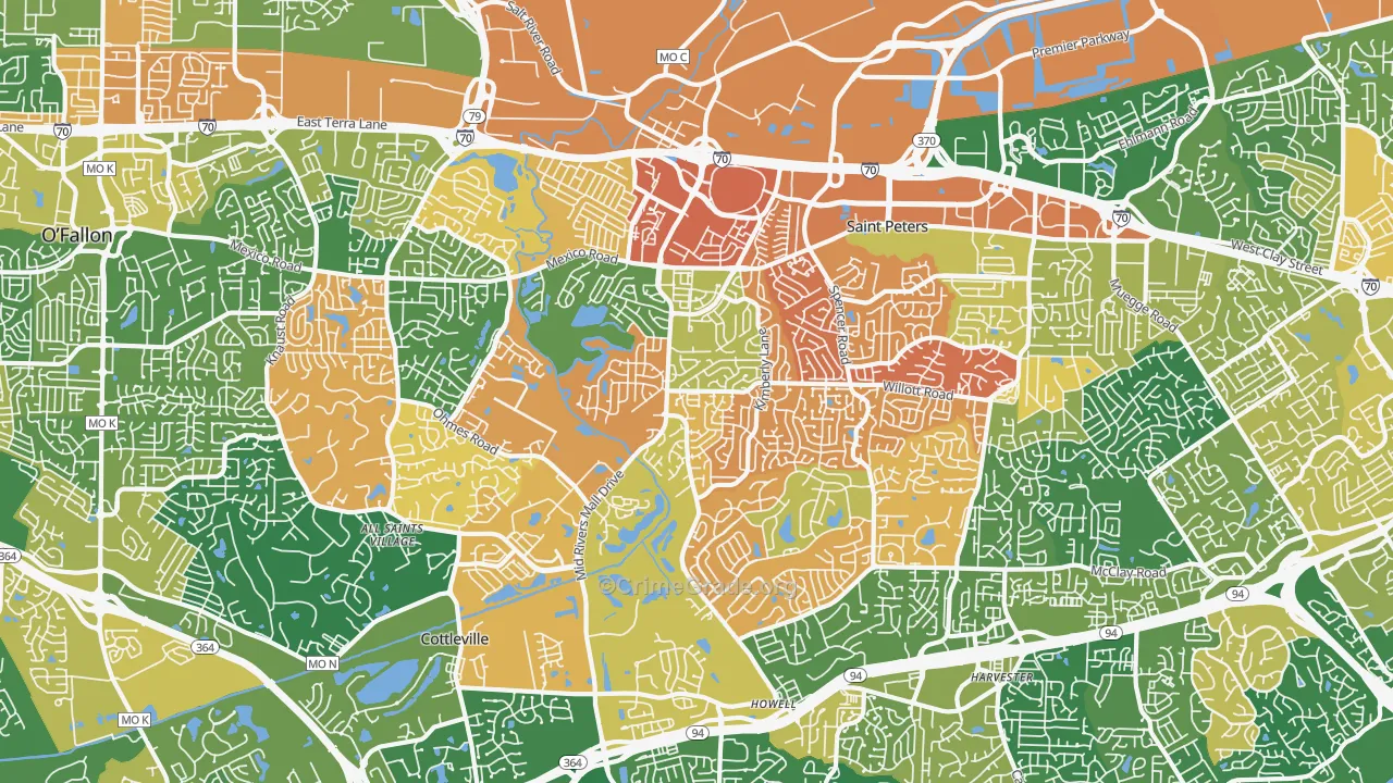 St. Peters, MO Map of Vandalism Rates