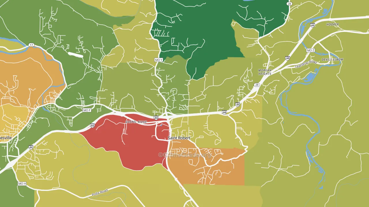 St. Robert, MO Map of Vandalism Rates