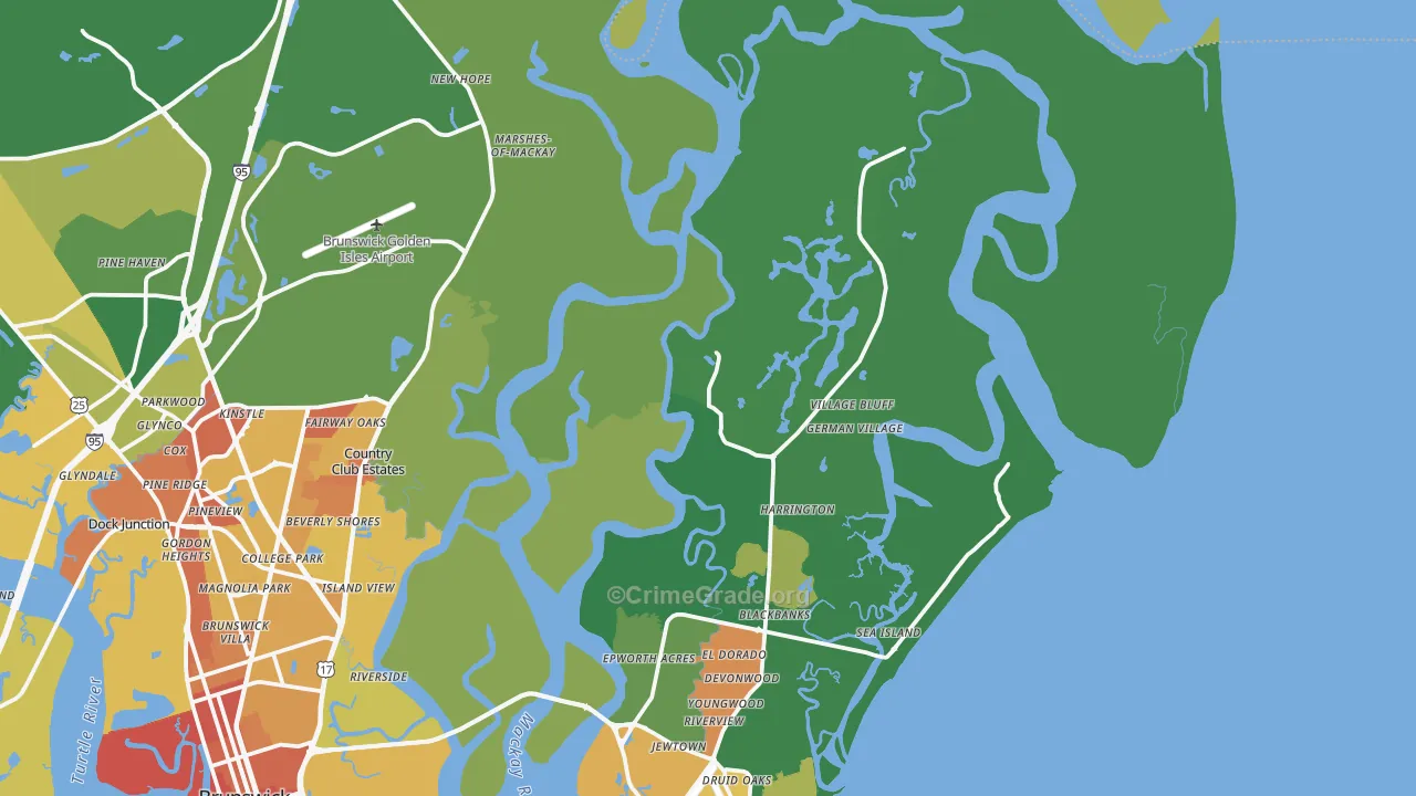 St. Simons Island, GA Map of Vandalism Rates
