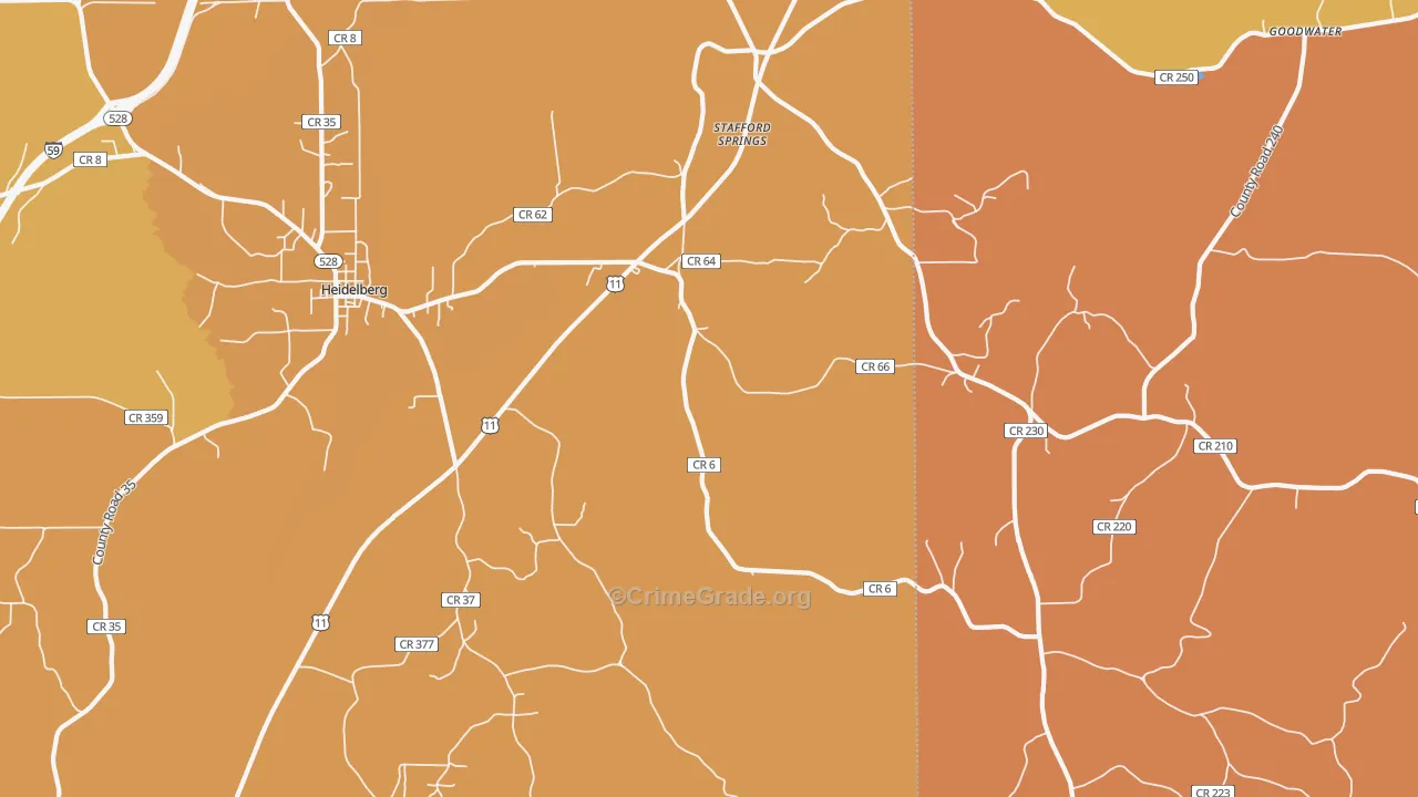 Stafford Springs, MS Map of Vandalism Rates