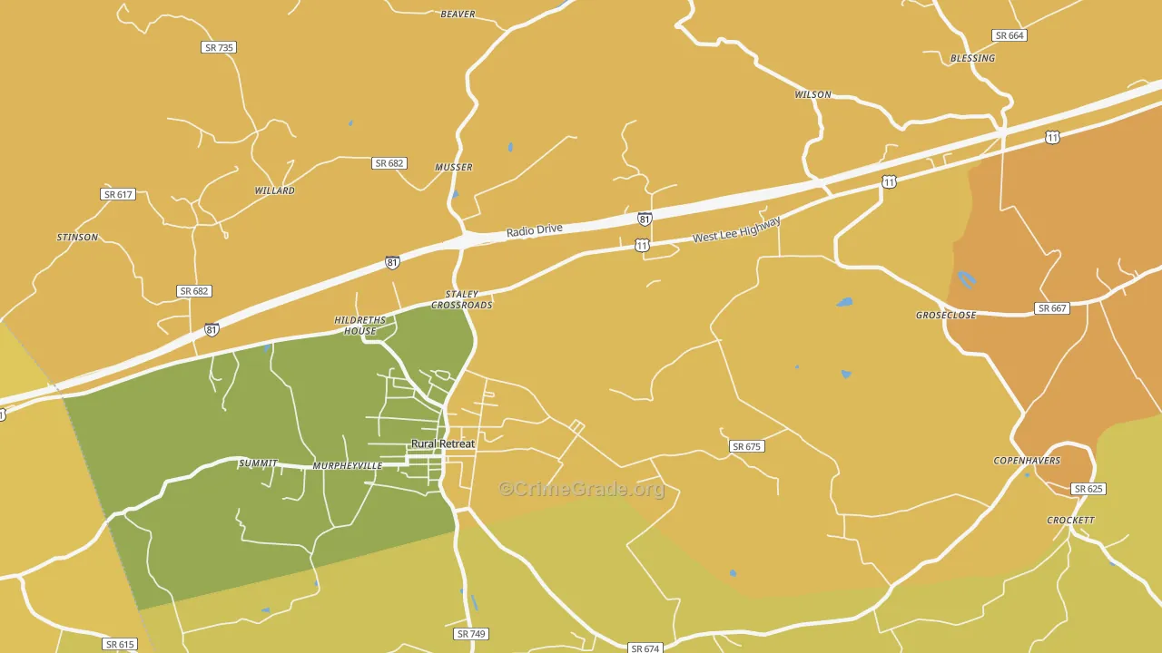 Staley Crossroads, VA Map of Vandalism Rates