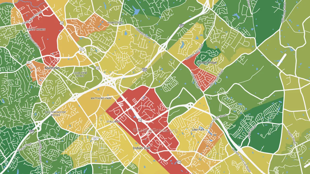 Stallings, NC Map of Vandalism Rates