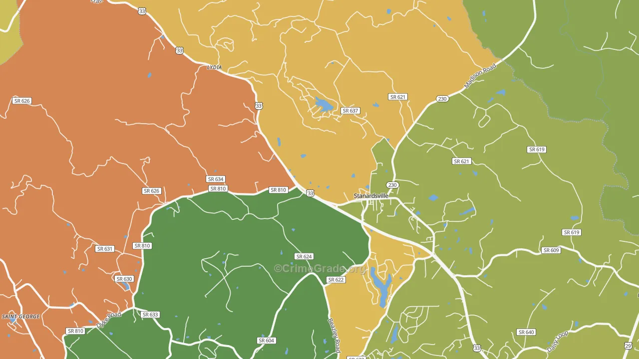 Stanardsville, VA Map of Vandalism Rates
