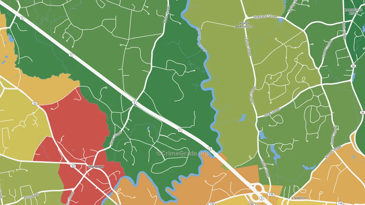 Standish, MA Map of Vandalism Rates