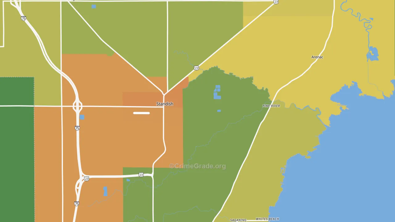 Standish, MI Map of Vandalism Rates