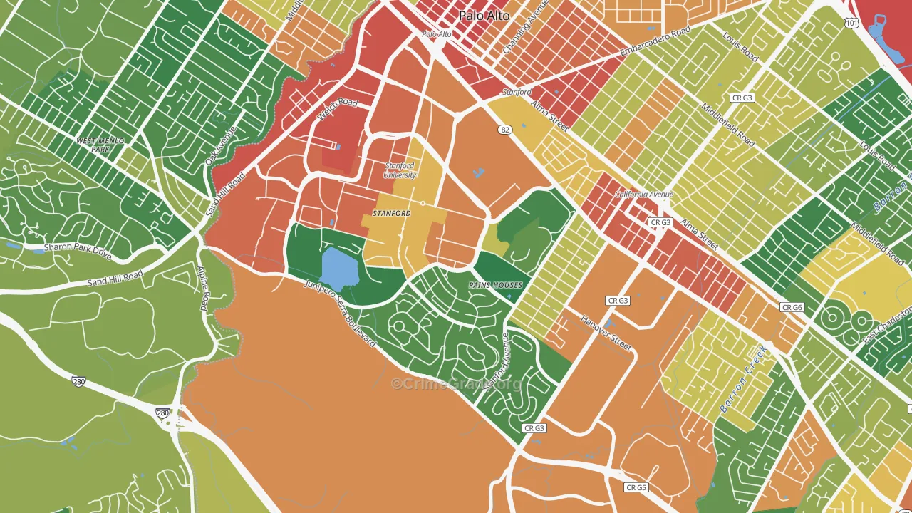 Stanford, CA Map of Vandalism Rates