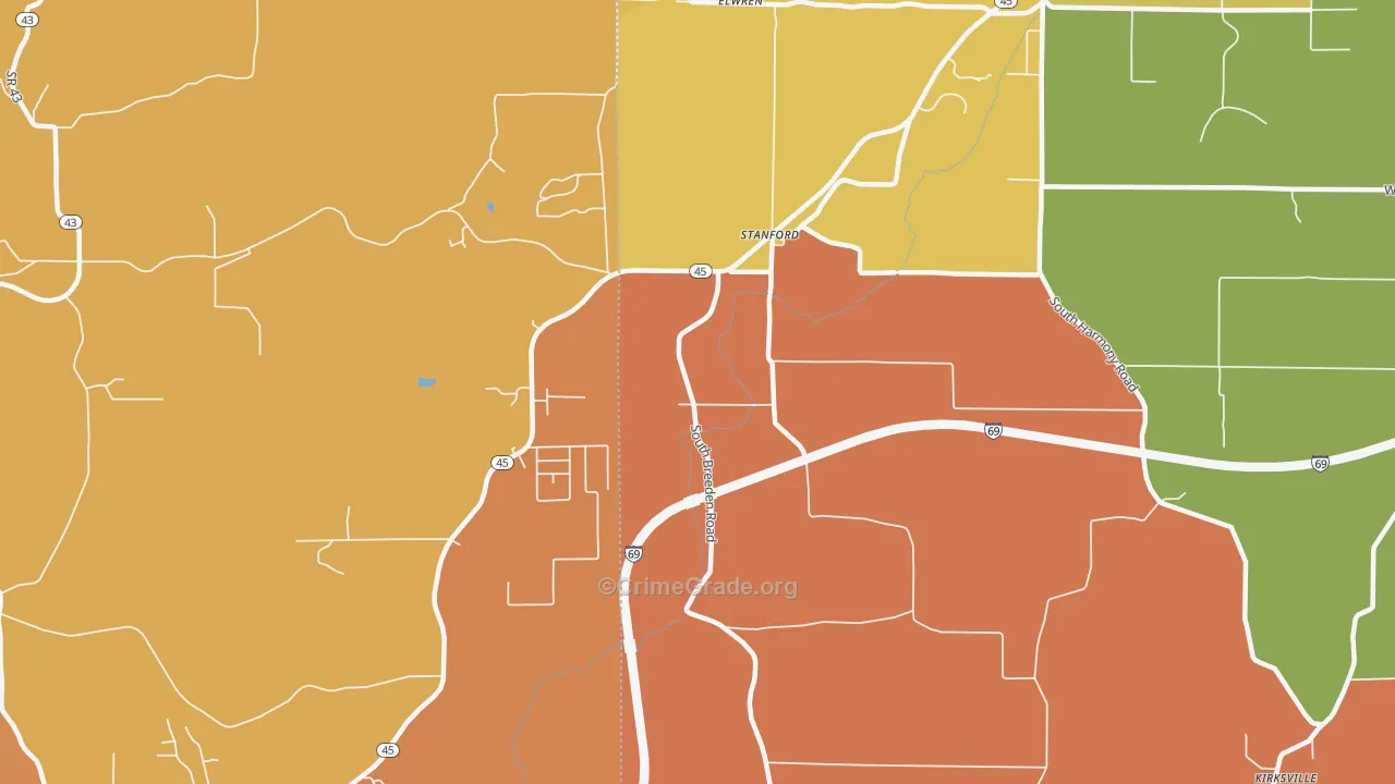 Stanford, IN Map of Vandalism Rates