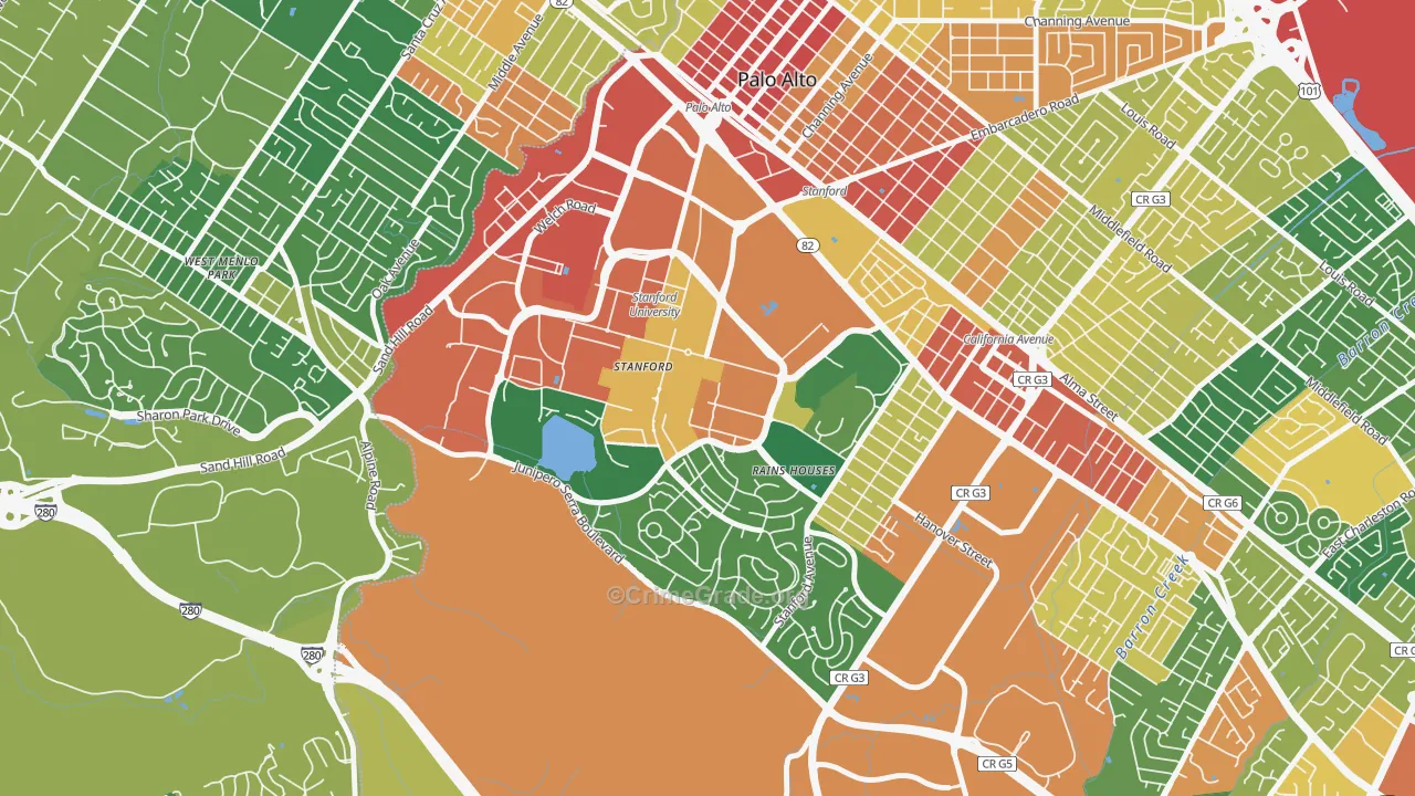 Stanford University, Stanford, CA Map of Vandalism Rates