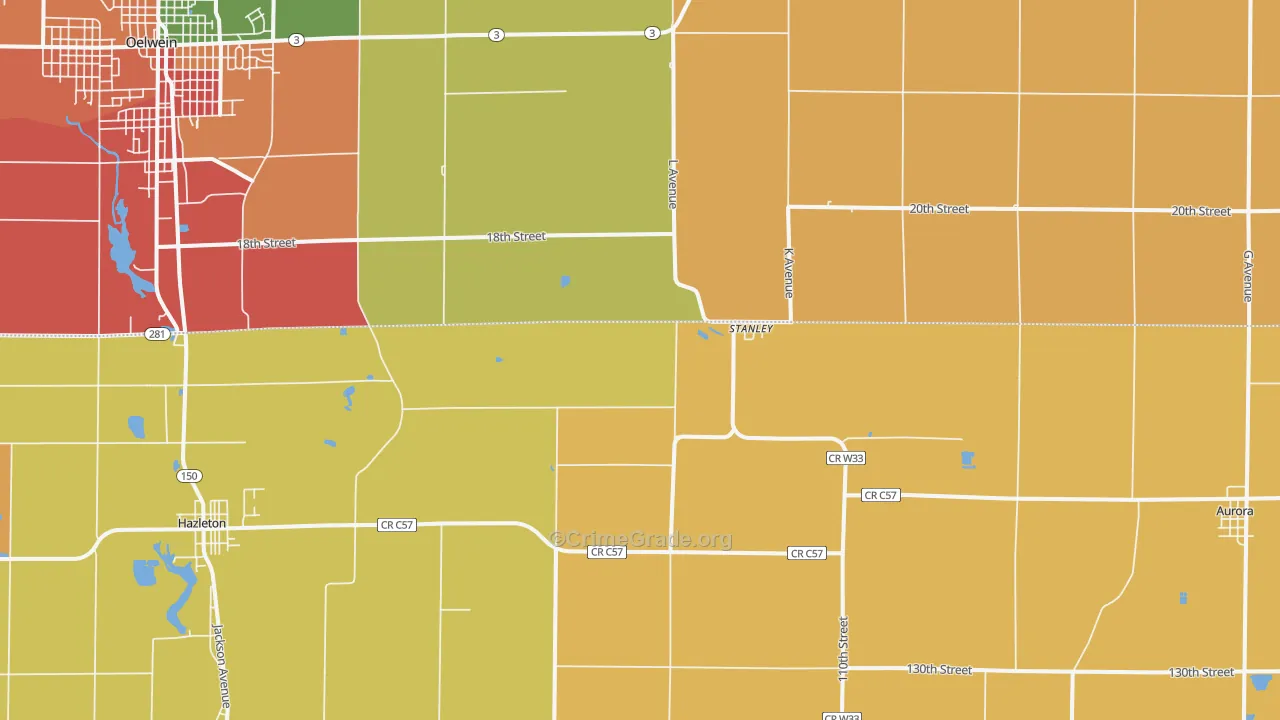 Stanley, IA Map of Vandalism Rates