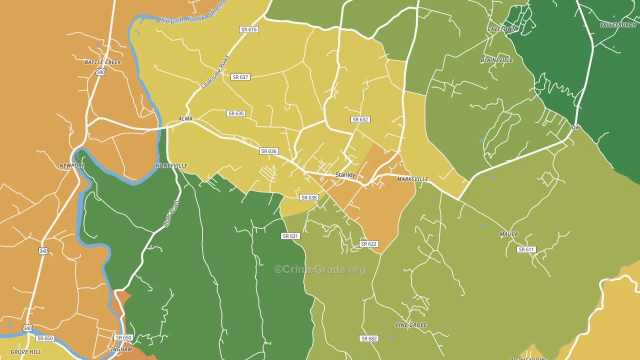 Stanley, VA Map of Vandalism Rates