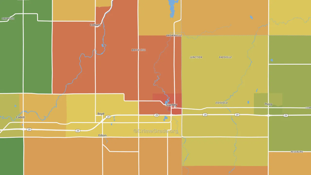 Stanley, WI Map of Vandalism Rates