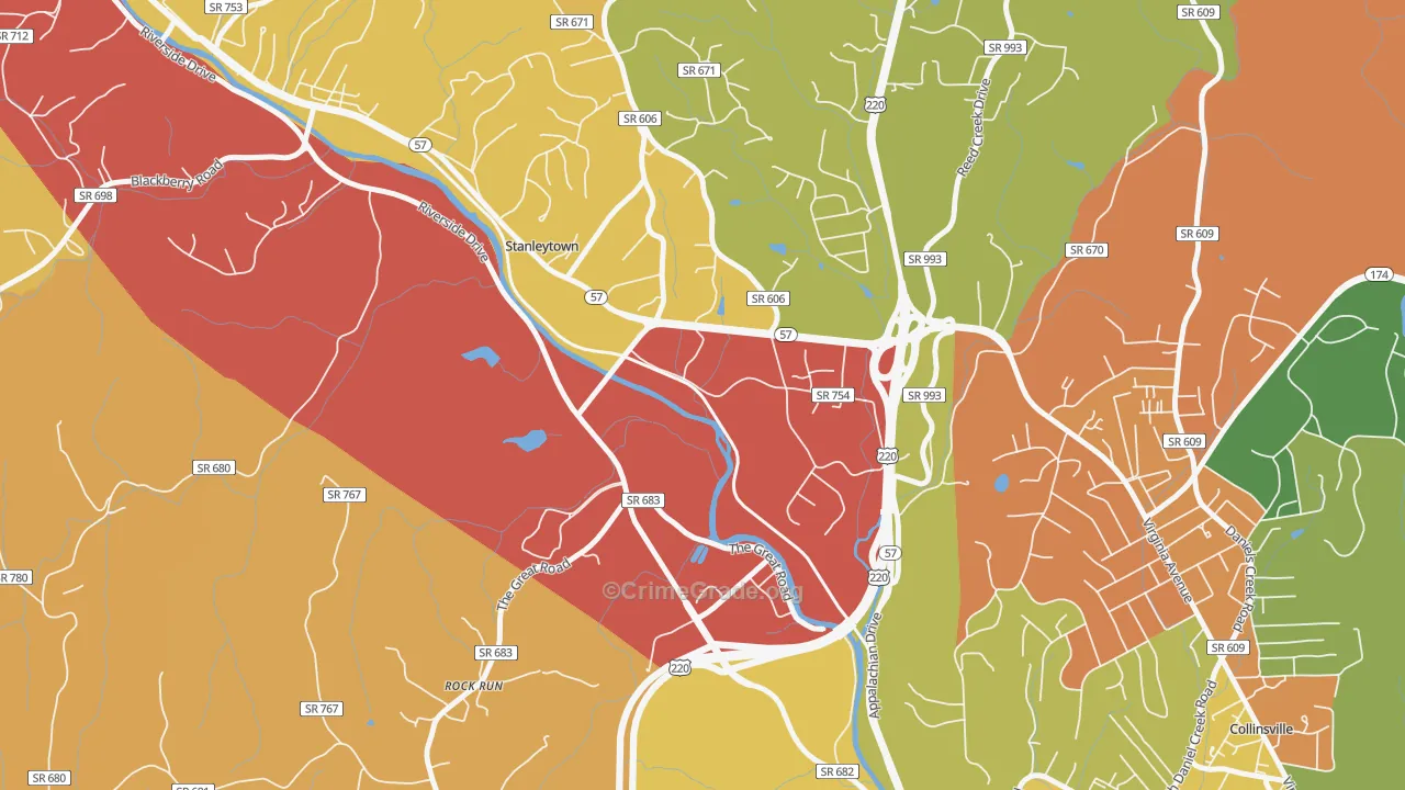 Stanleytown, VA Map of Vandalism Rates