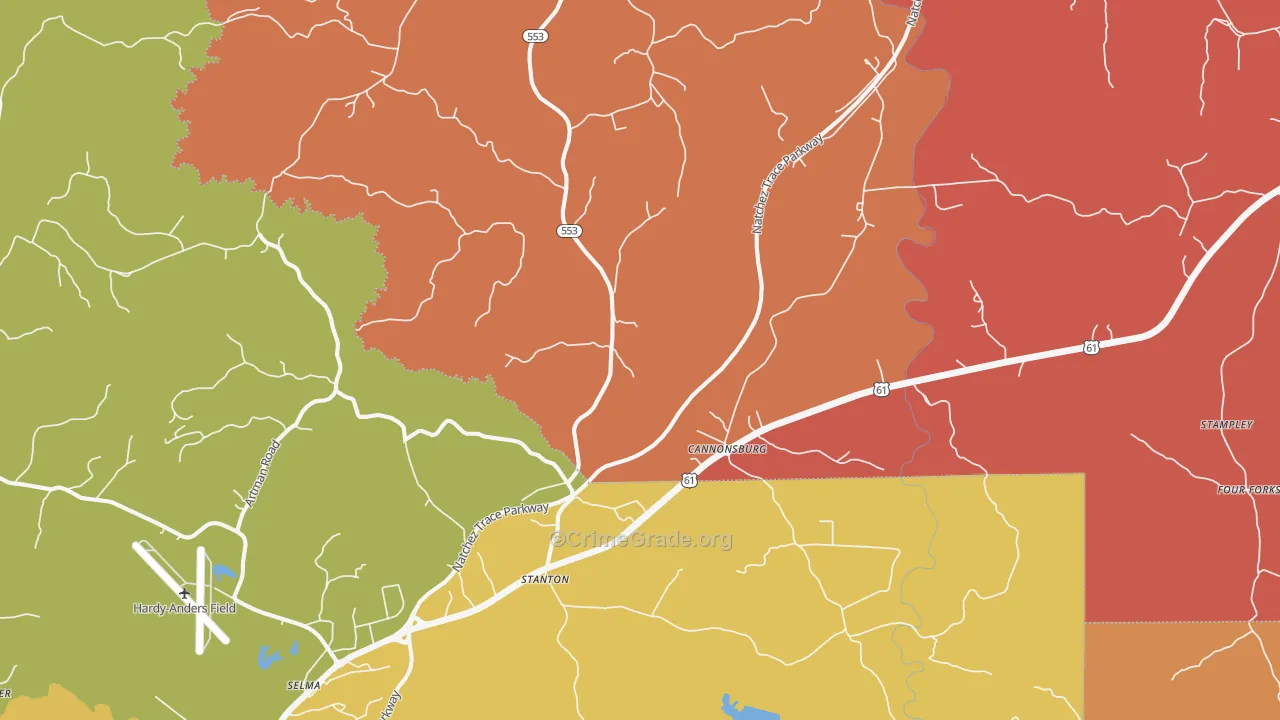 Stanton, MS Map of Vandalism Rates