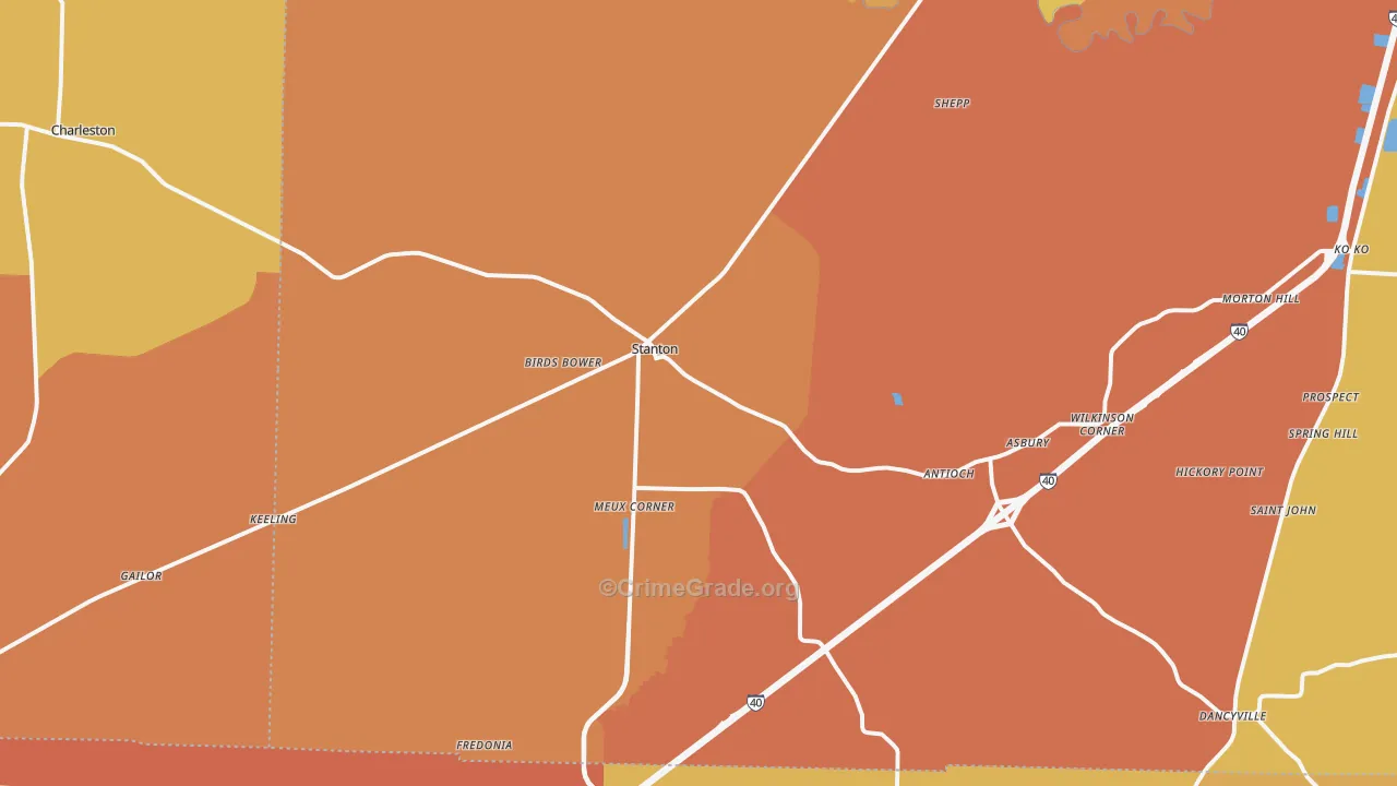 Stanton, TN Map of Vandalism Rates
