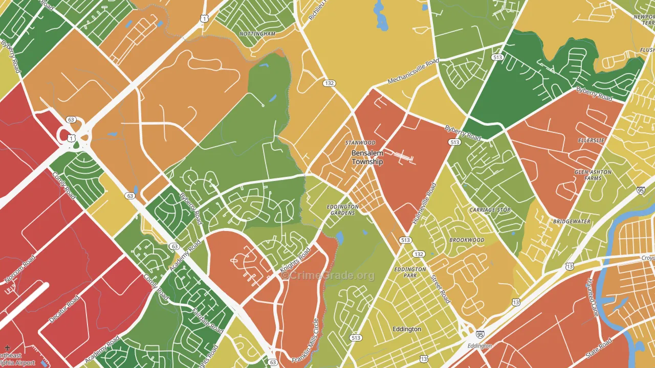 Stanwood, Bensalem, PA Map of Vandalism Rates