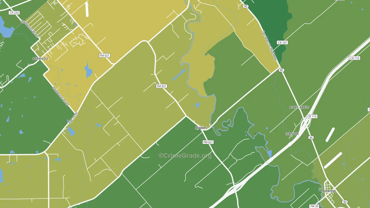Staples, TX Map of Vandalism Rates