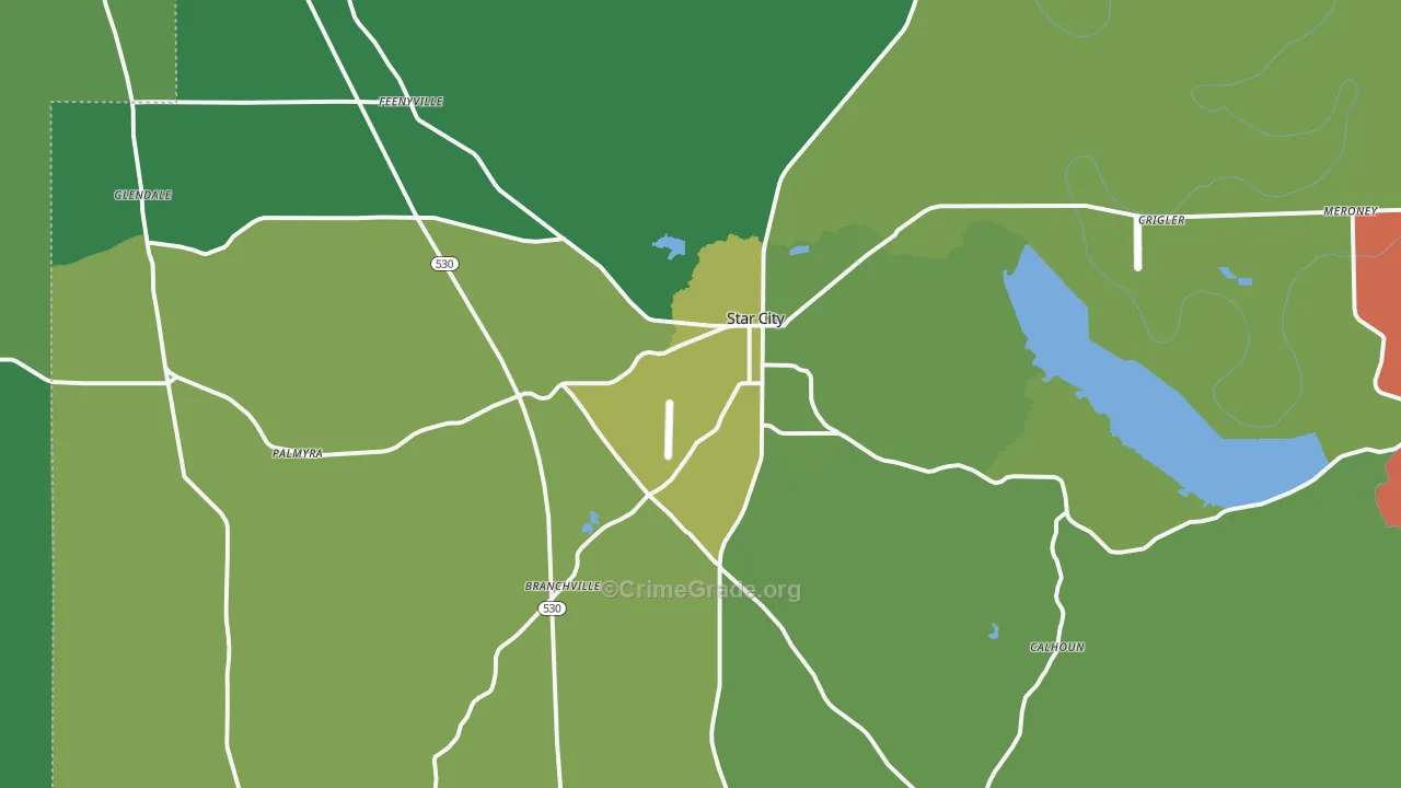 Star City, AR Map of Vandalism Rates
