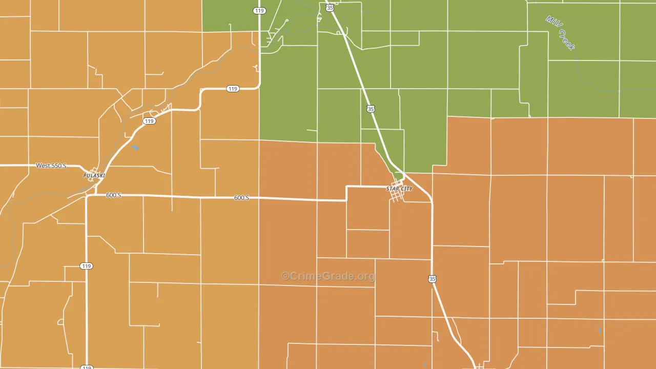 Star City, IN Map of Vandalism Rates