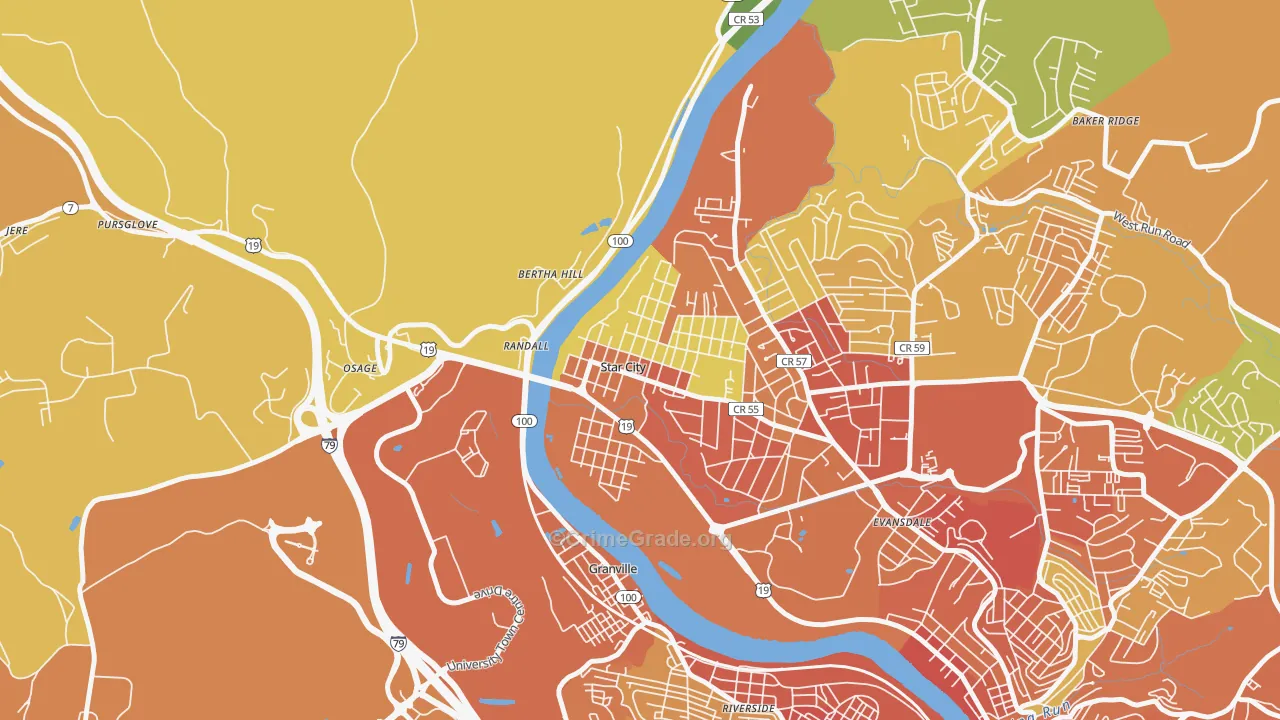 Star City, WV Map of Vandalism Rates