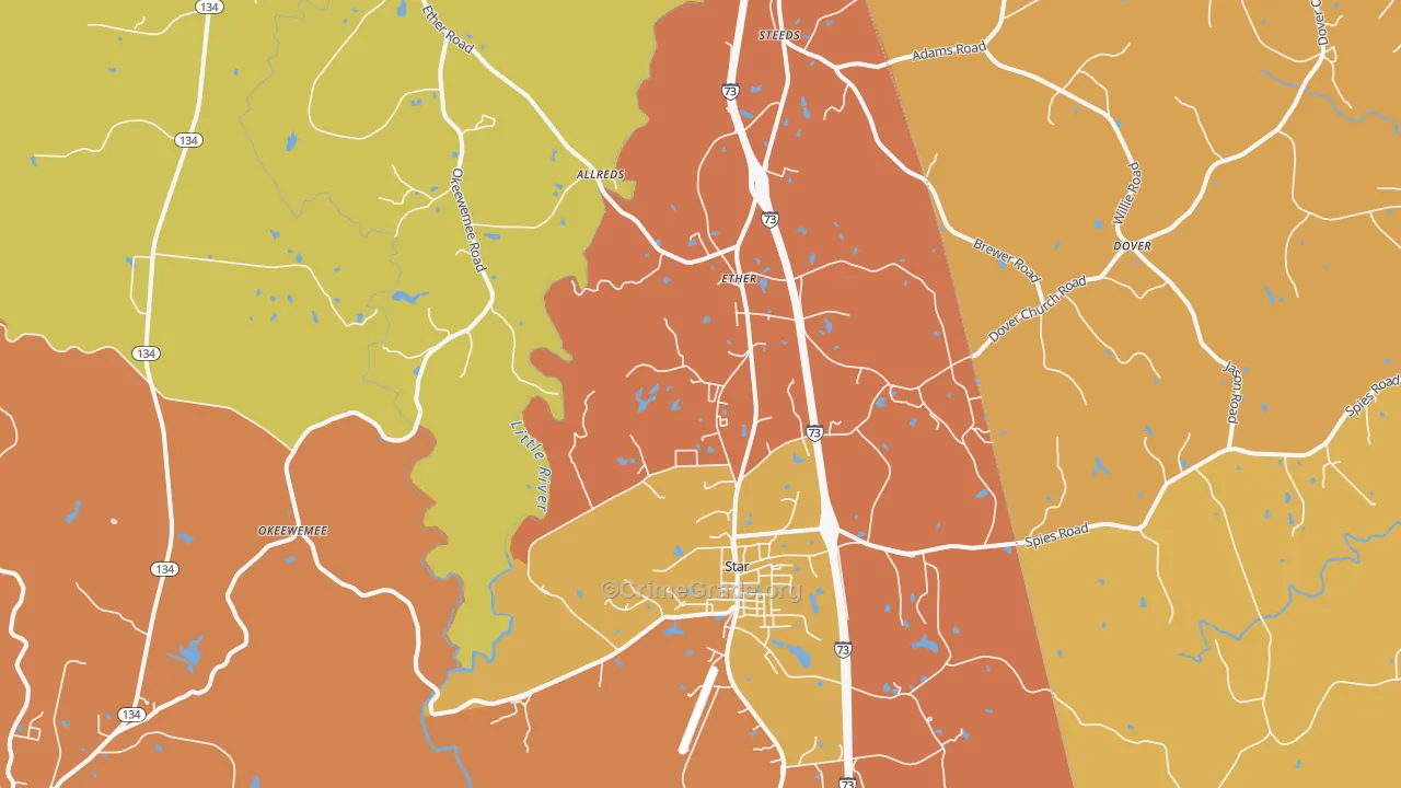 Star, NC Map of Vandalism Rates