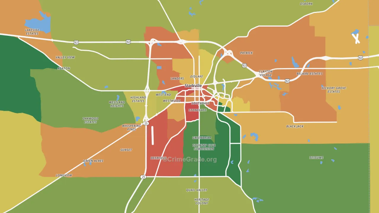 Starkville, MS Map of Vandalism Rates