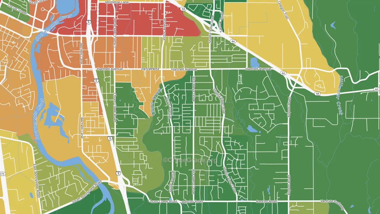 Starview, Redding, CA Map of Vandalism Rates