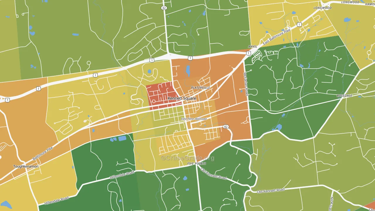State and Cypress, Kennett Square, PA Map of Vandalism Rates