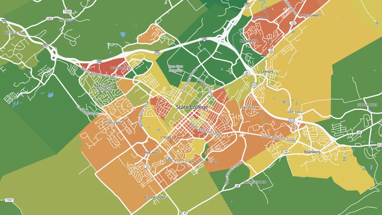 State College, PA Map of Vandalism Rates