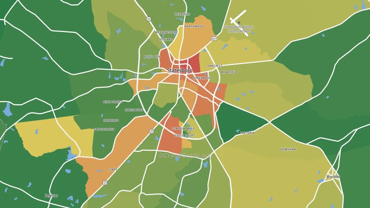 Statesboro, GA Map of Vandalism Rates
