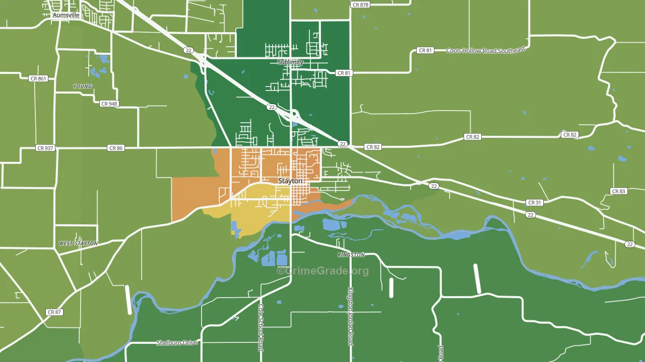 Stayton, OR Map of Vandalism Rates