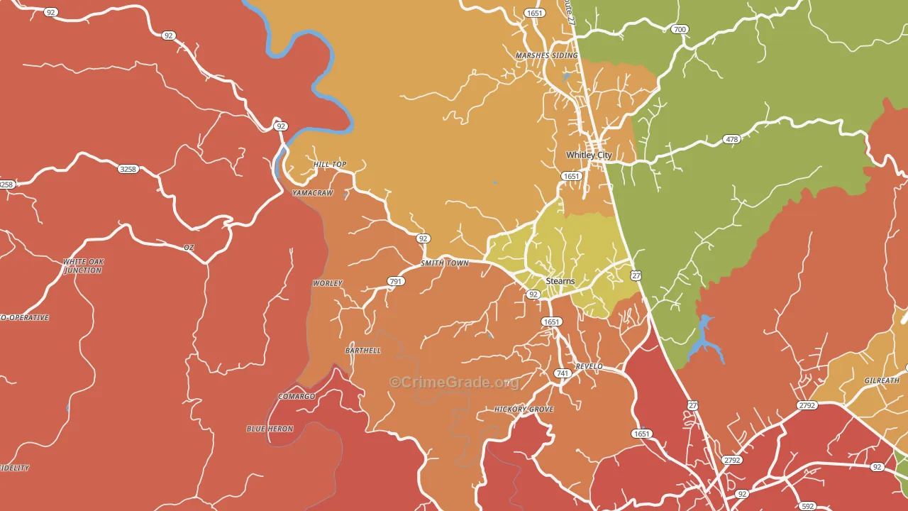 Stearns, KY Map of Vandalism Rates
