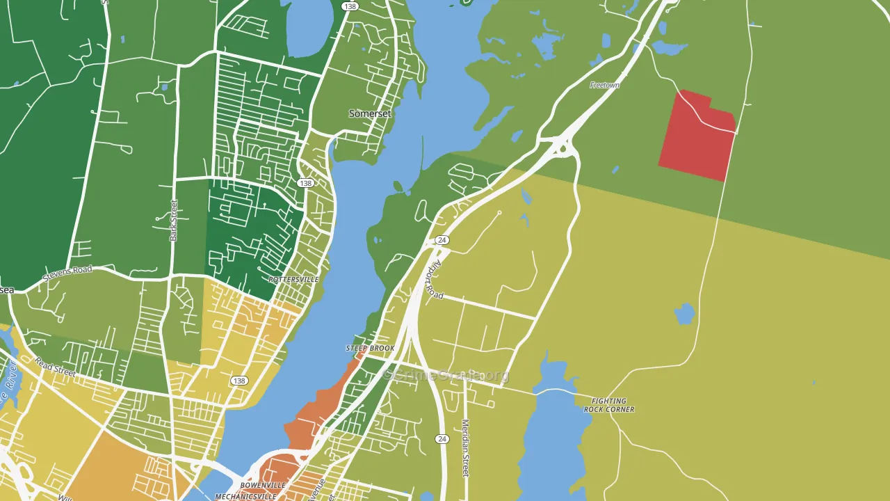 Steep Brook, Fall River, MA Map of Vandalism Rates