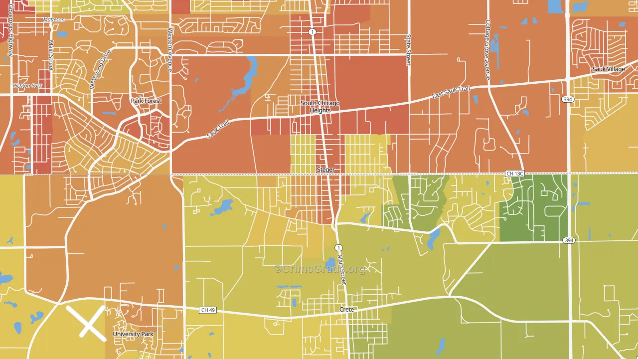 Steger, IL Map of Vandalism Rates