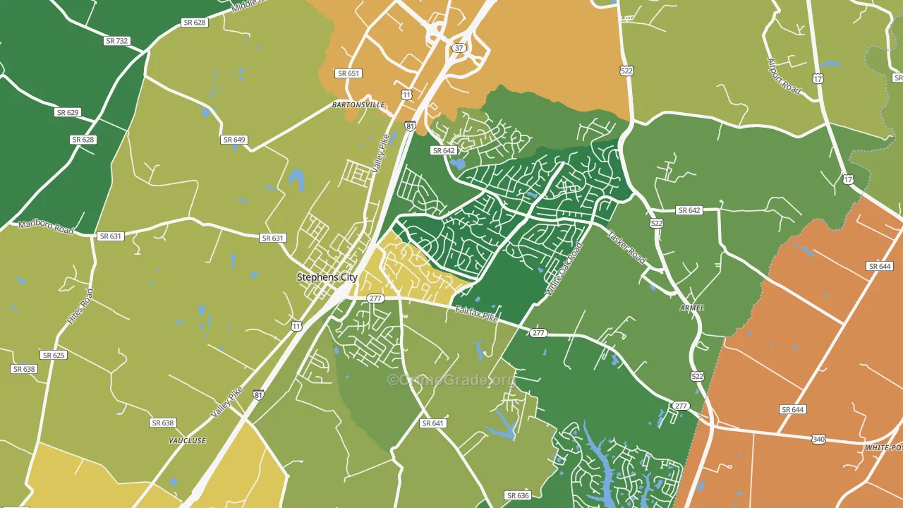 Stephens City, VA Map of Vandalism Rates