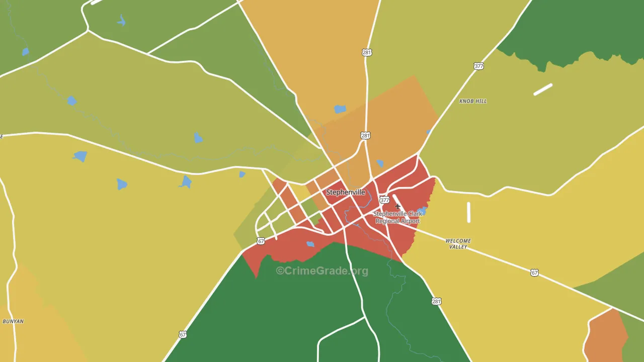 Stephenville, TX Map of Vandalism Rates