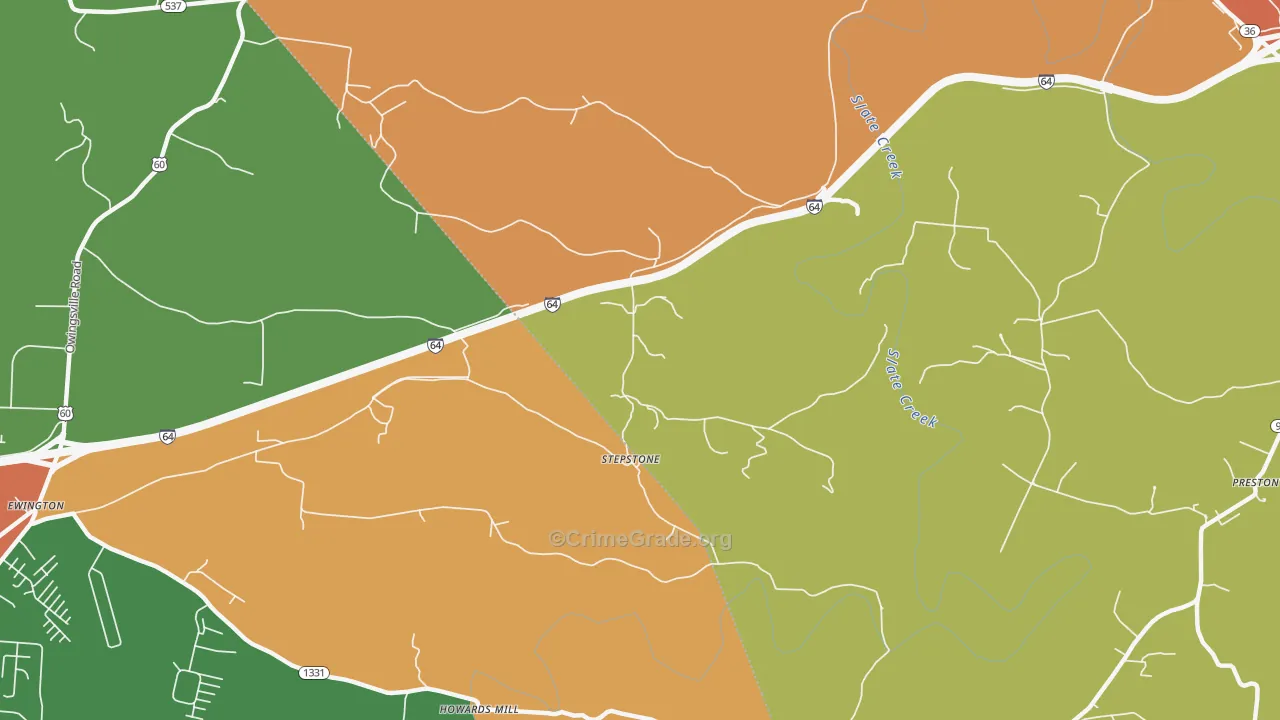 Stepstone, KY Map of Vandalism Rates