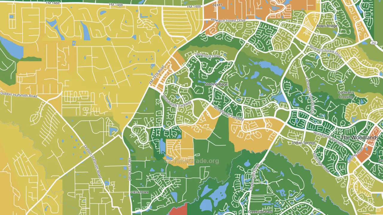 Sterling Ridge, The Woodlands, TX Map of Vandalism Rates