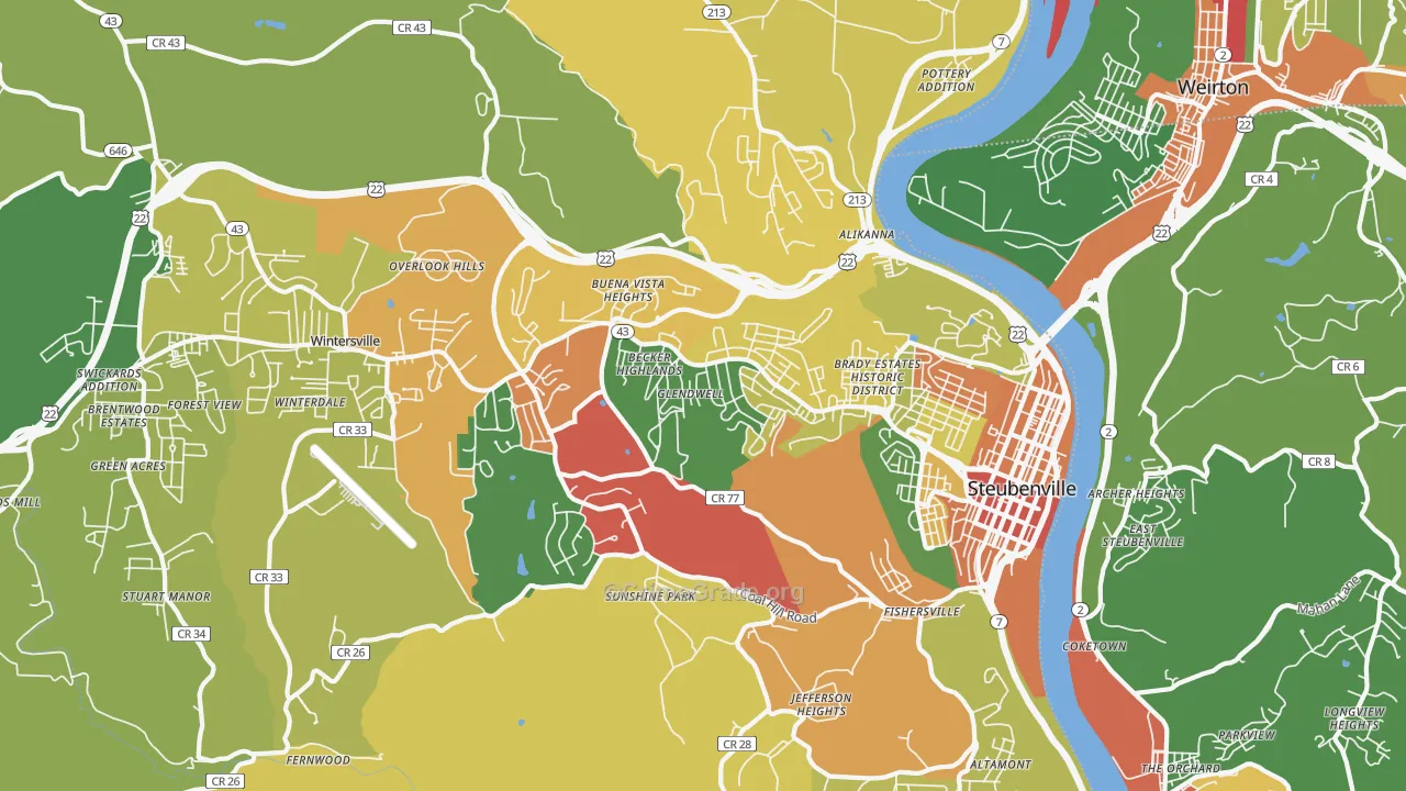 Steubenville, OH Map of Vandalism Rates
