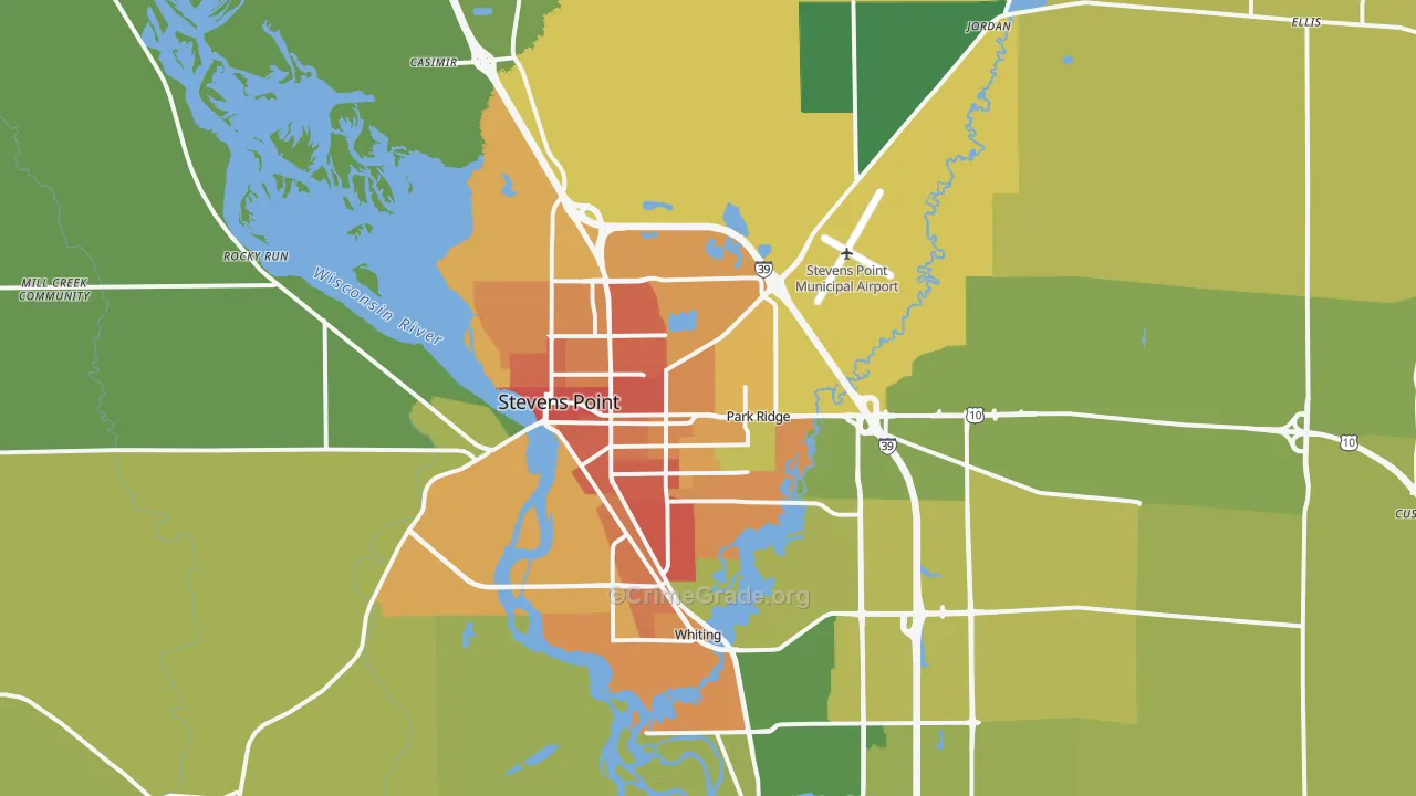 Stevens Point, WI Map of Vandalism Rates