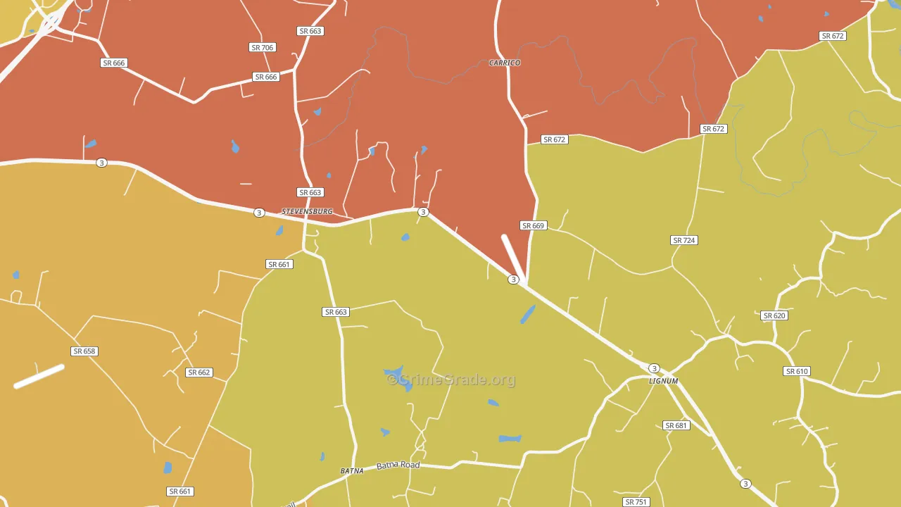 Stevensburg, VA Map of Vandalism Rates