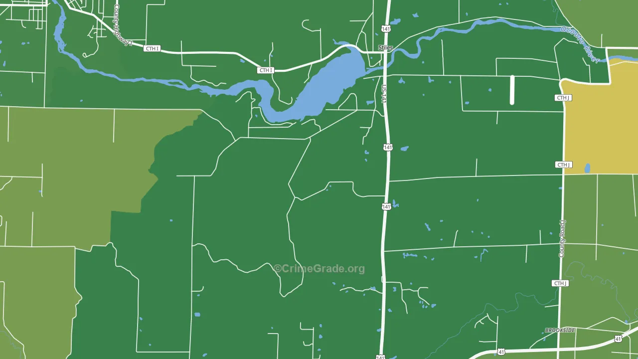 Stiles, WI Map of Vandalism Rates