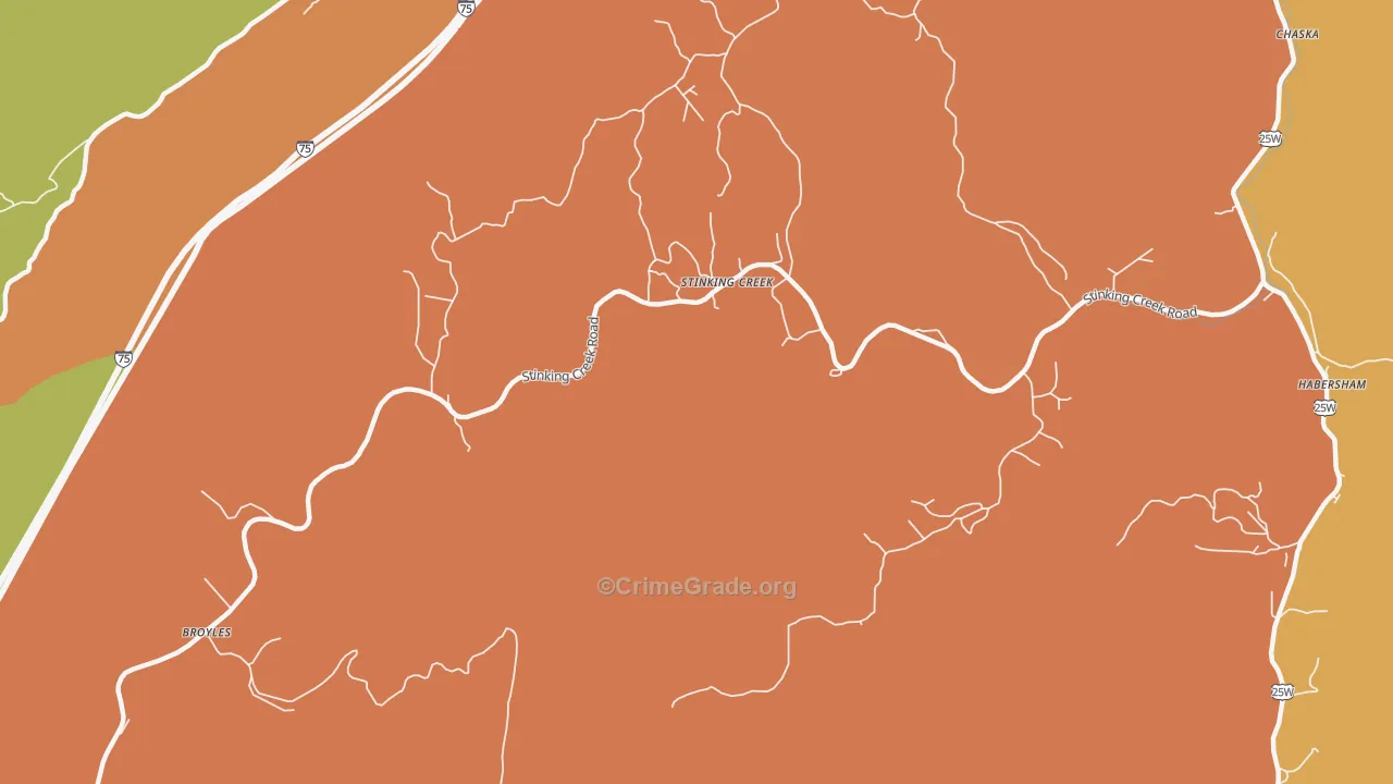 Stinking Creek, TN Map of Vandalism Rates
