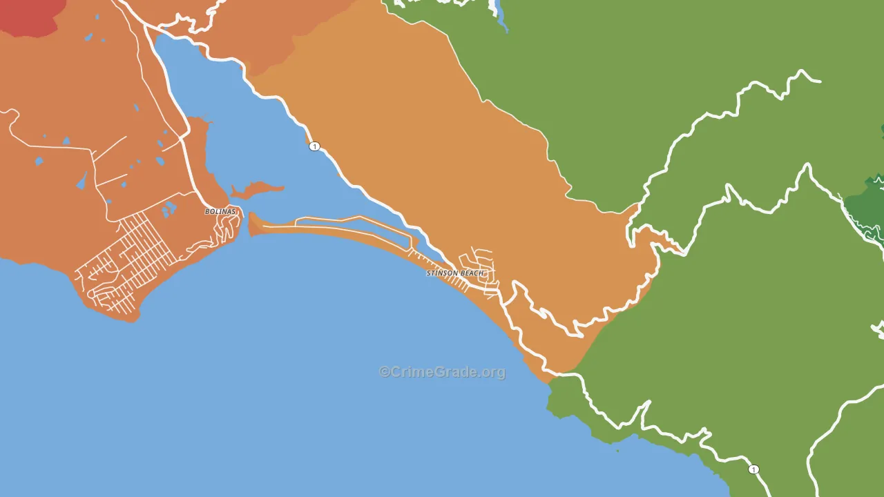 Stinson Beach, CA Map of Vandalism Rates