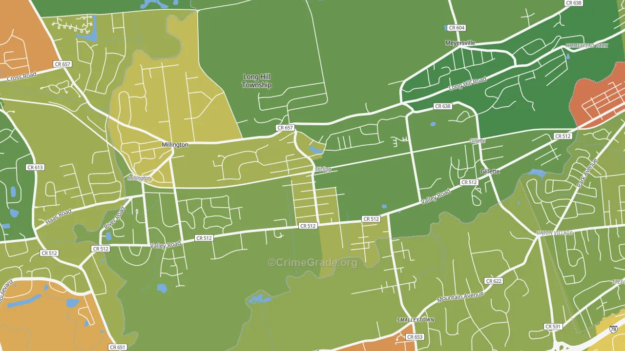 Stirling, NJ Map of Vandalism Rates