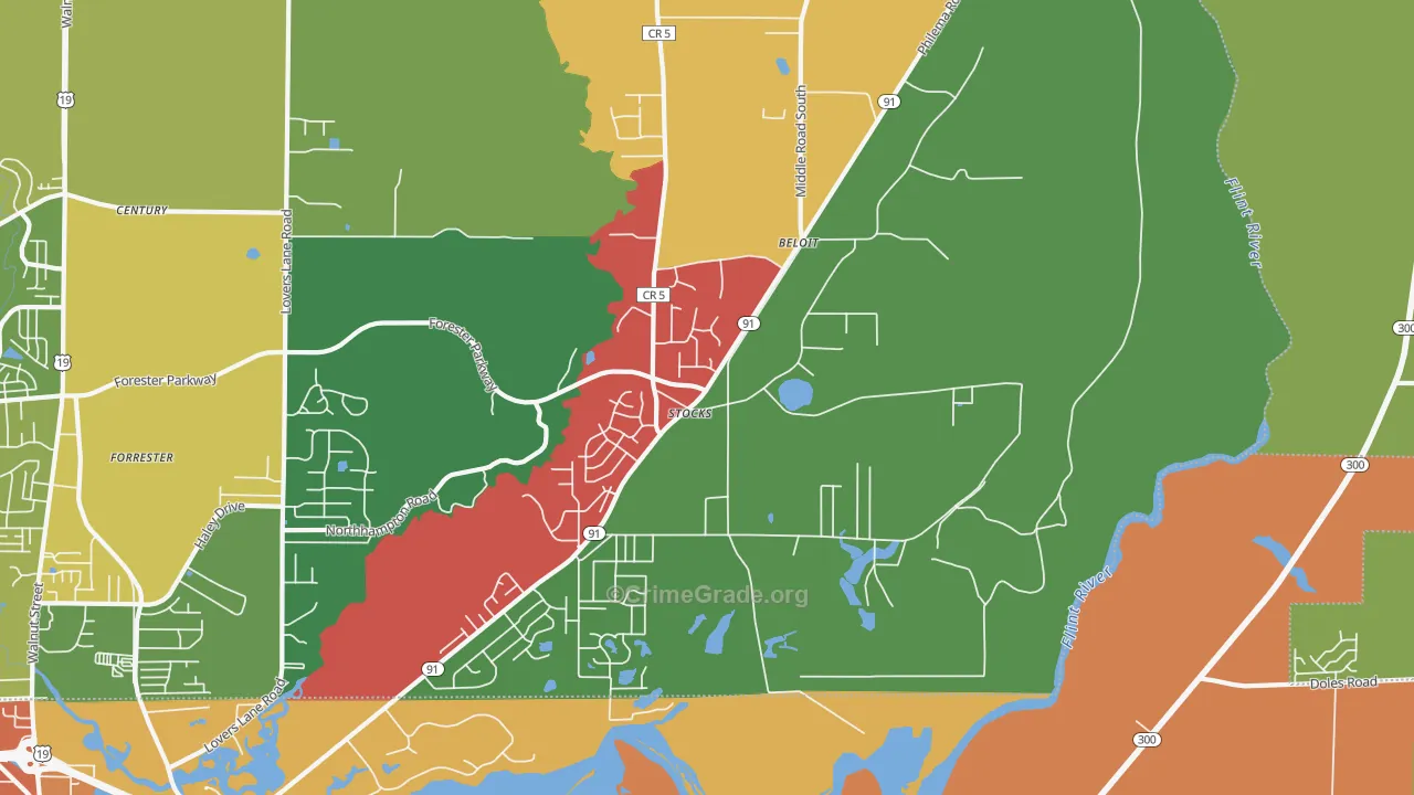 Stocks, GA Map of Vandalism Rates