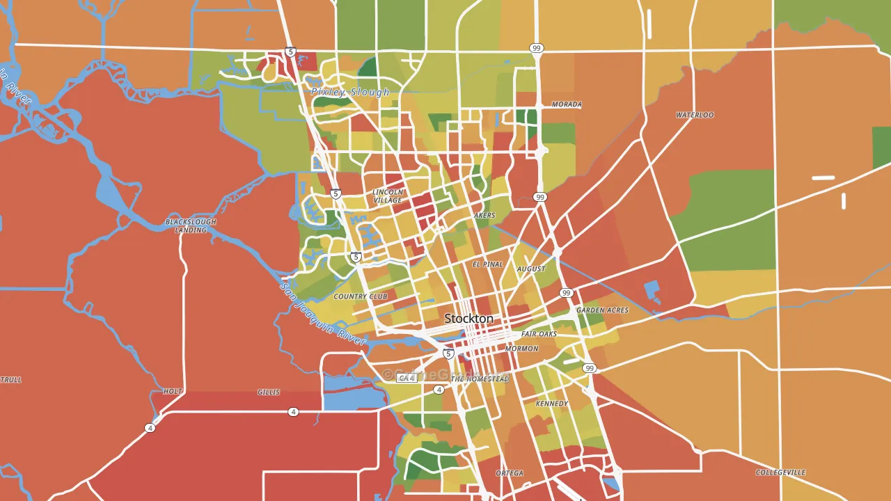 Stockton, CA Map of Vandalism Rates