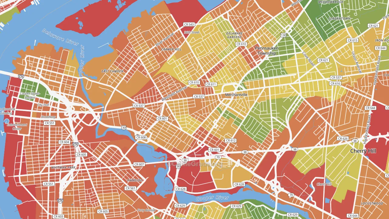 Stockton, Camden, NJ Map of Vandalism Rates