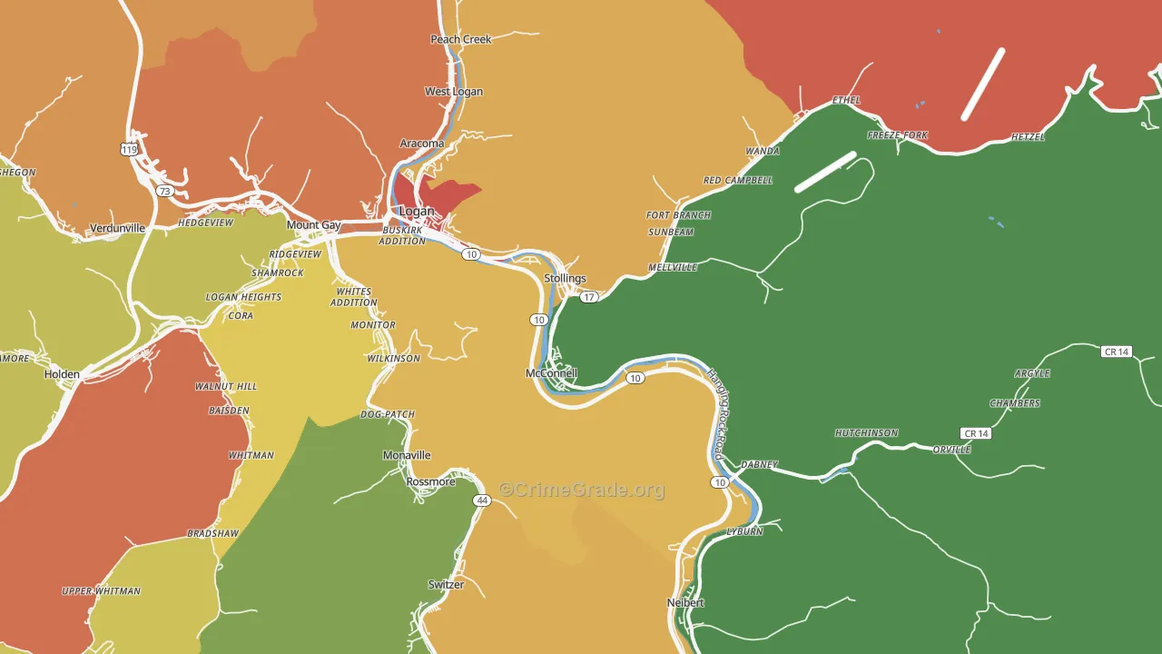 Stollings, WV Map of Vandalism Rates
