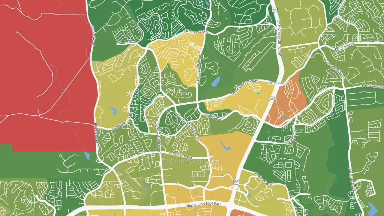 Stone Oak, San Antonio, TX Map of Vandalism Rates